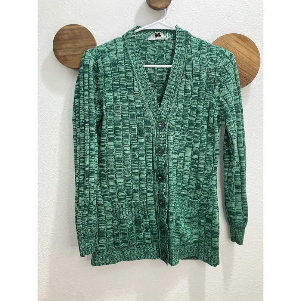 Kmart Vintage 1970s HOLIDAY GREEN 100% Acrylic‎ Button Cardigan Size Small